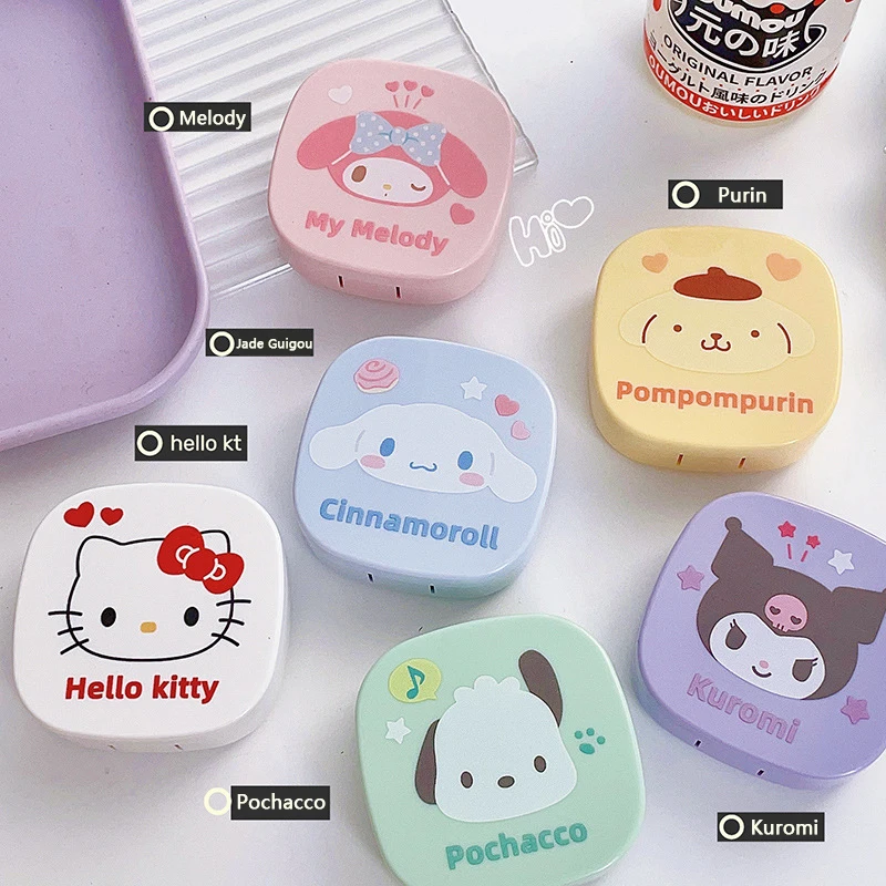 

Контейнер для контактных линз с рисунком аниме Sanrio Hello Kitty Kuromi My Melody, контейнер для контактных линз, контейнер для ухода с зеркалом для хранения