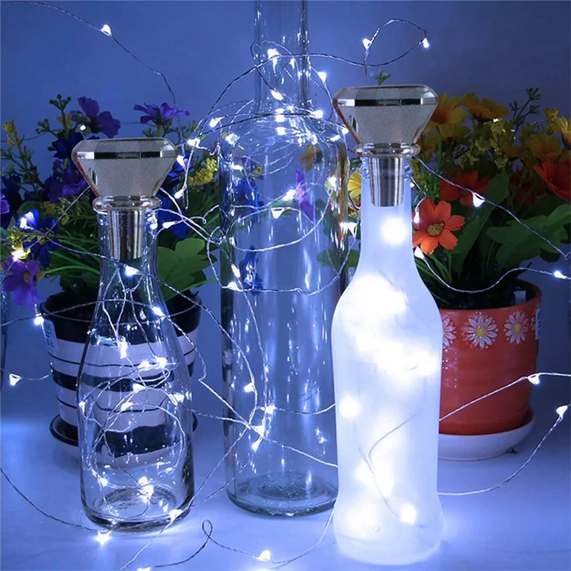

Solar Wine Bottle Cork Lights 2M 20Leds Copper Wire Fairy String Lights for Wedding New Year Party Vase Garland Decor A