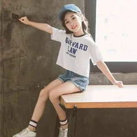 2022 kids girls clothes set summer short sleeve t shirt jeans shorts hot pants outfits baby clothing 4 5 6 7 8 9 10 11 12 year