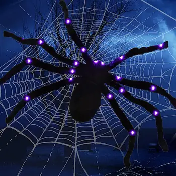 30-150CM Halloween Decoration Spider Oversized Luminous LED Plush Giant Spider Web Home Bar Haunted House Prop Holiday Decor 1