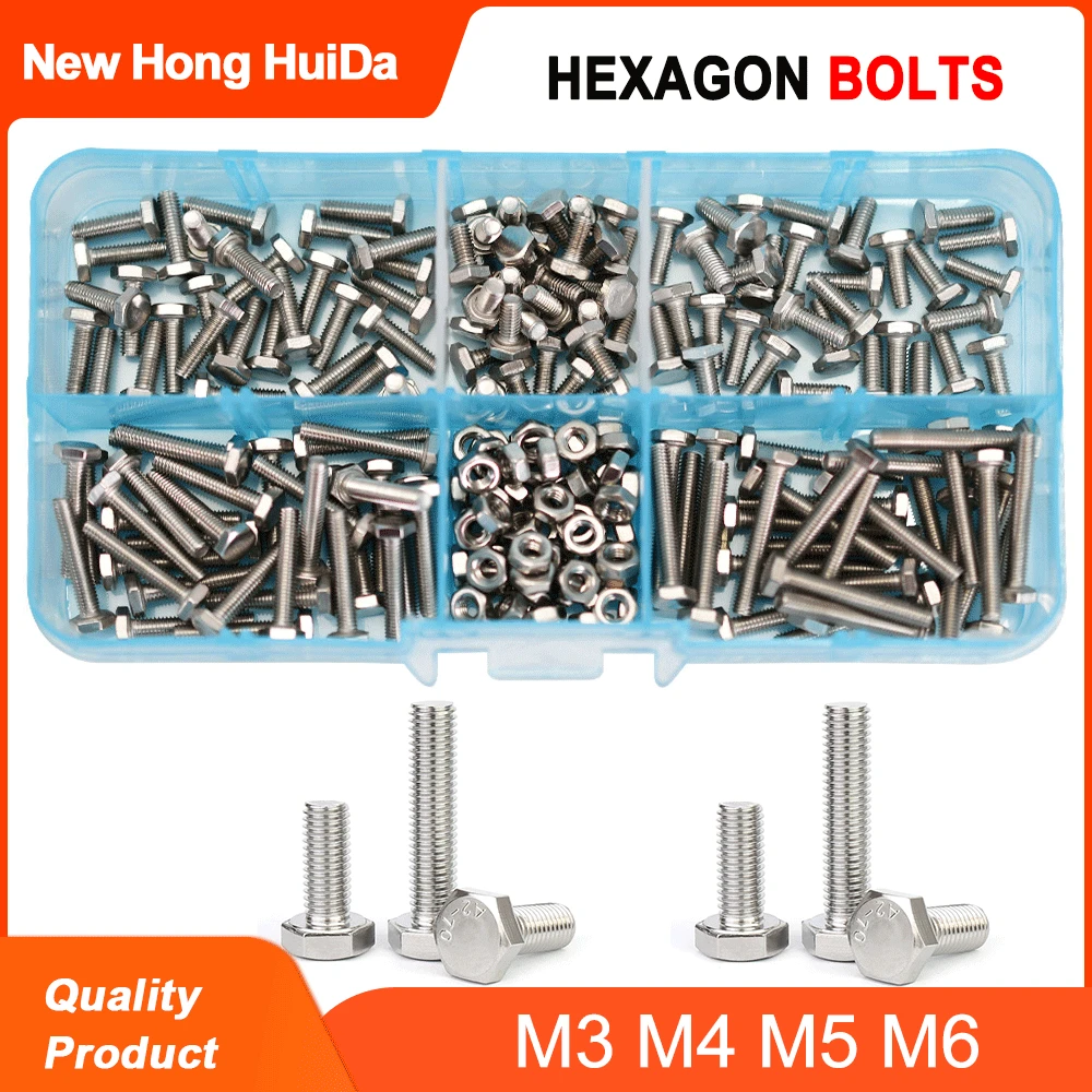 

Набор шестигранных болтов и гаек M3 M4 M5 M6 304 из нержавеющей стали для установки винтов в машине устойчивый к коррозии комплект наружных шестигранных болтов