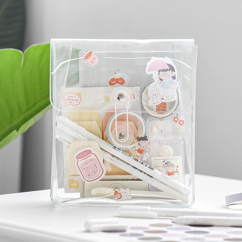 

Transparent Winding Line File Bag PVC Waterproof Folder Large Capacity Pencil Case Stationery Organizer Portable Cosmetics Bag