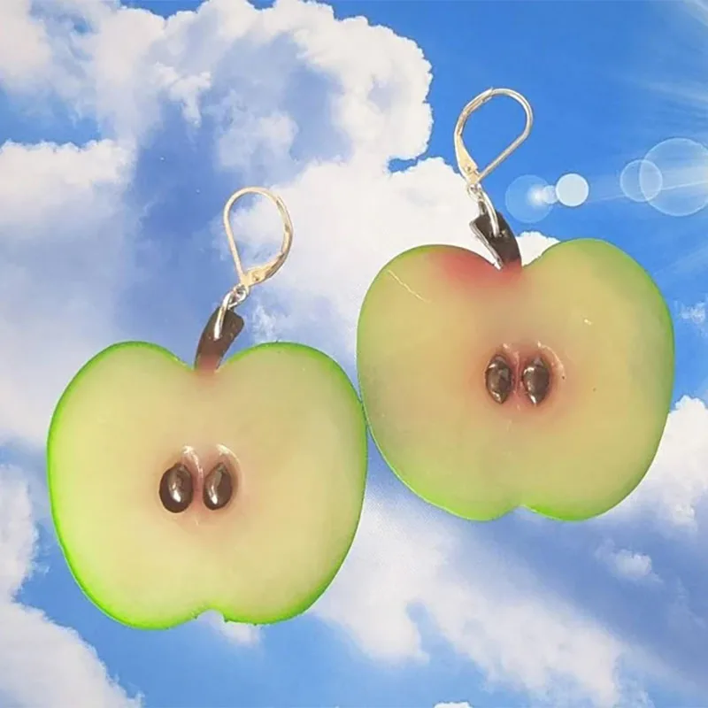 

Green Apple Slice Fruit Earrings Realistic Fruit Earrings