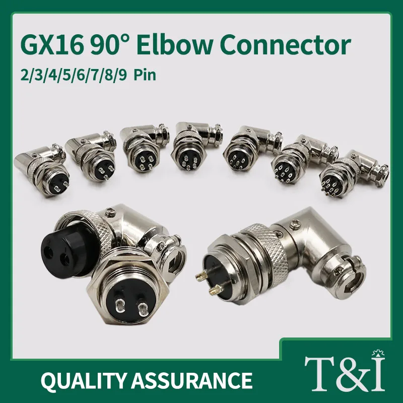 5/10 Sets GX16 90º Elbow Connector Aviation Waterproof Right-Angle Right-wing Plug Male & Female 2/3/4/5/6/7/8/9PIN Socket Bend