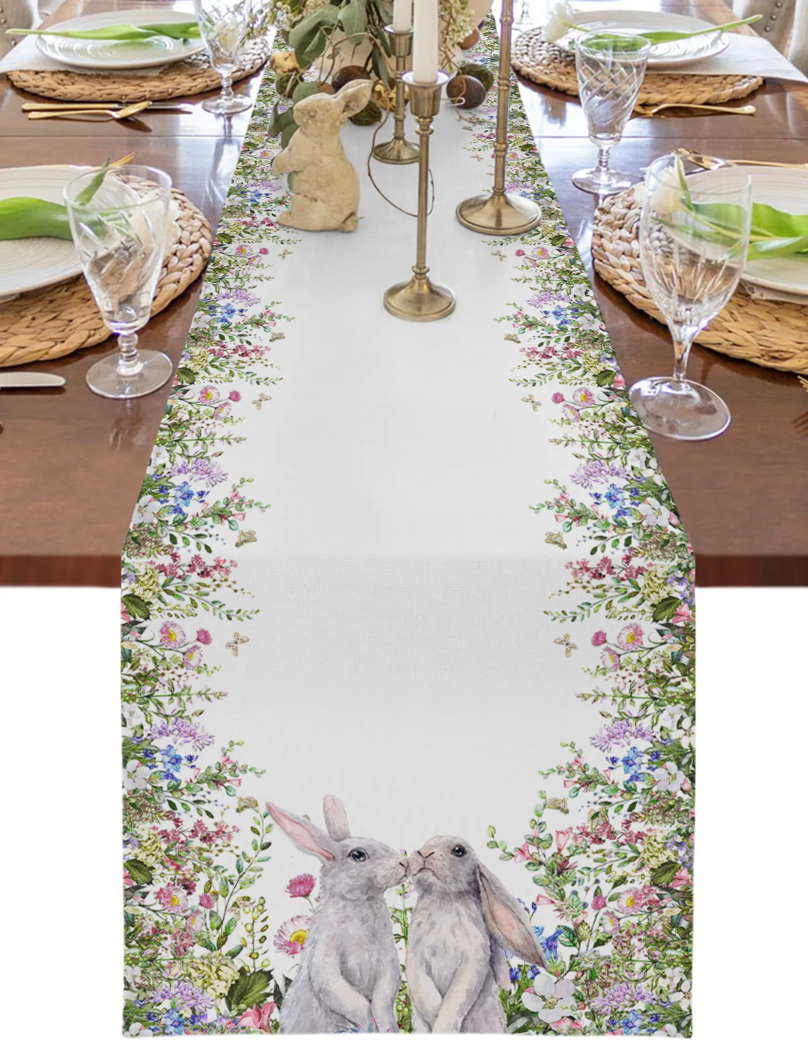 

Easter Watercolor Plants Flower Bunny Table Runner Wedding Party Table Decorations for Home Decor Gift Favor Placemat Tablecloth