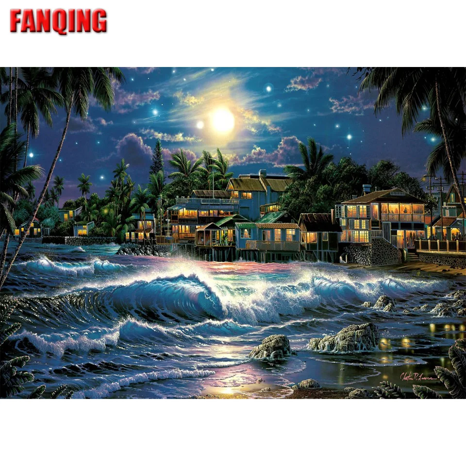 

DIY Diamond Diamond Painting Night Landscape Square Circle Mosaic Seaside Embroidery Cross Stitch Cloud Landscape