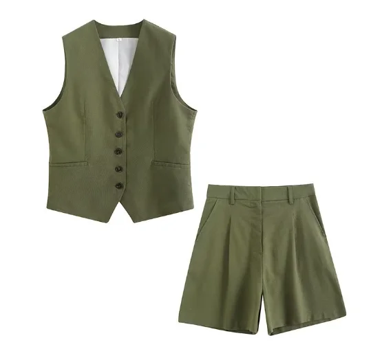 TRAFZA Летний женский повседневный жилет и шорты костюм однотонный без рукавов с