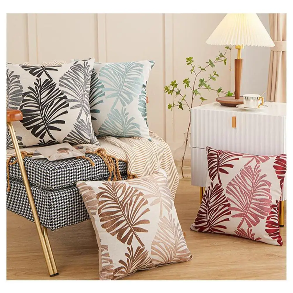 

[ Ready Stock ] Colorful Cushion Cover Jacquard Leaf Pattern Living Room Bedroom Decorative Cotton Linen Pillowcase