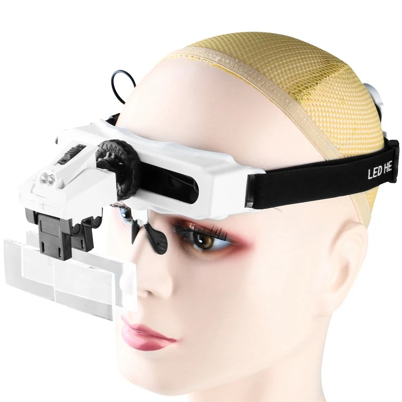 

5/10/15/20X Magnifying Headset With LED Light Magnifying Glass Head Mounted Jewelry Loupe Magnifier With Multiple Lens