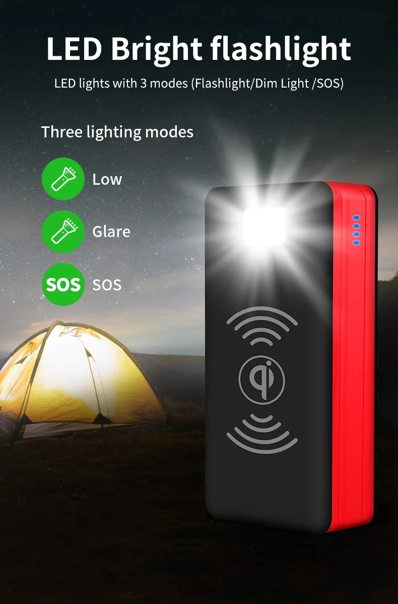 10000mAh Wireless Solar Power Bank Портативное зарядное устройство большой емкости 4USB LEDLight Outdoor