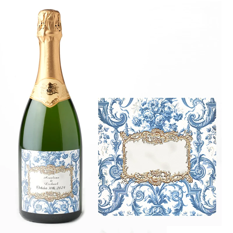 

18PCS Customed Modern Blue White Floral Thank You Classic Champagne Labels Personalize Logo Waterproof Packaging Stickers DIY W