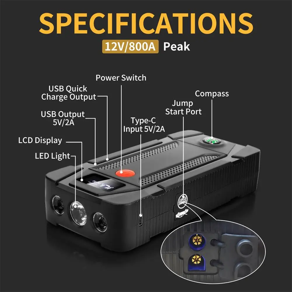 $314.25 Car Jump Starter Power With Air Compressor Tire Pump 20000mah Portable Charger Car Booster Starting Device For 3.5L/6L