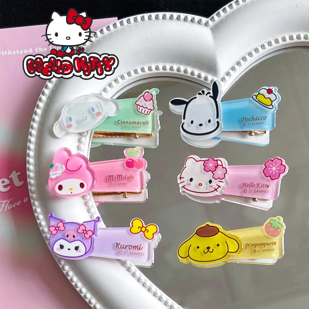 

6Pcs Set Sanrioed Kawaii Hello Kittys Cinnamoroll Kuromi MyMelody Hairpin Anime Girly Heart Hair Accessories Suitable Gift Girl