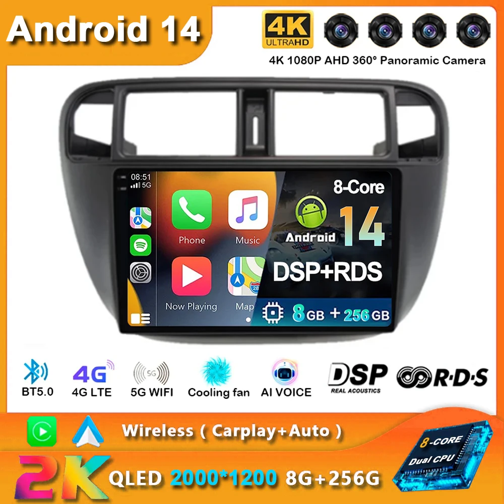 Магнитола на Android 14 для Honda Civic 1995-2001 мультимедийный автомобильный радиоприемник с