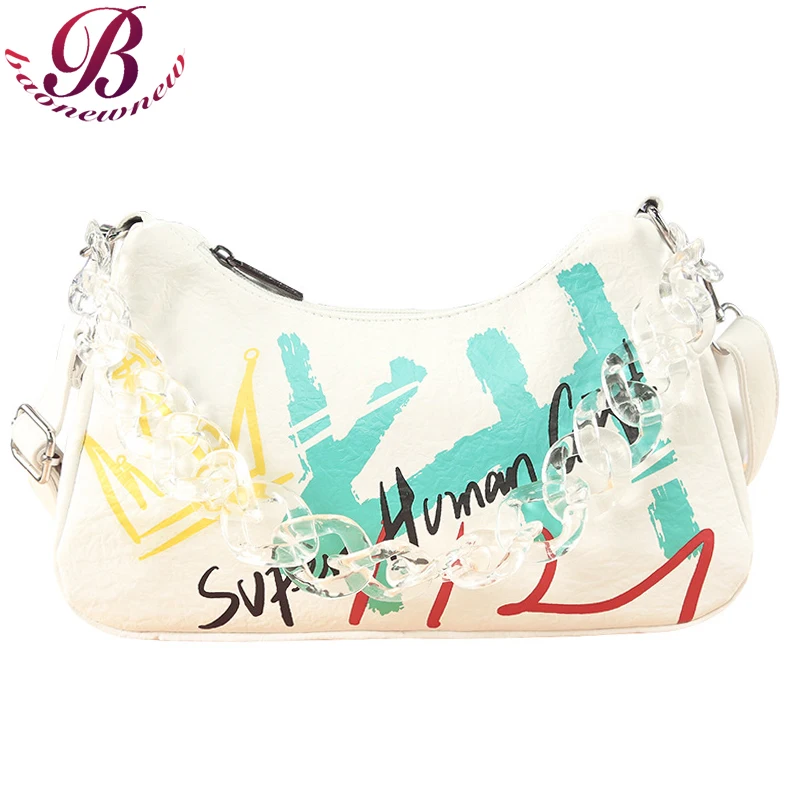 

Graffiti Shoulder Bags For Women 2022 Fashion Baguette Purses Female Luxury Brand Crossbody Flaps Ladies Novely Design Handbags