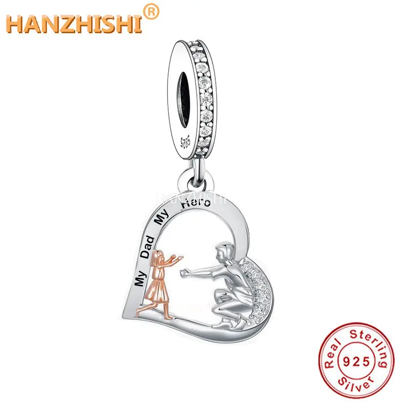 

Authentic 925 Sterling Silver My Dad My Hero Heart Dangle Charm Beads Fit Original Charm Bracelet Necklace DIY Jewelry Making