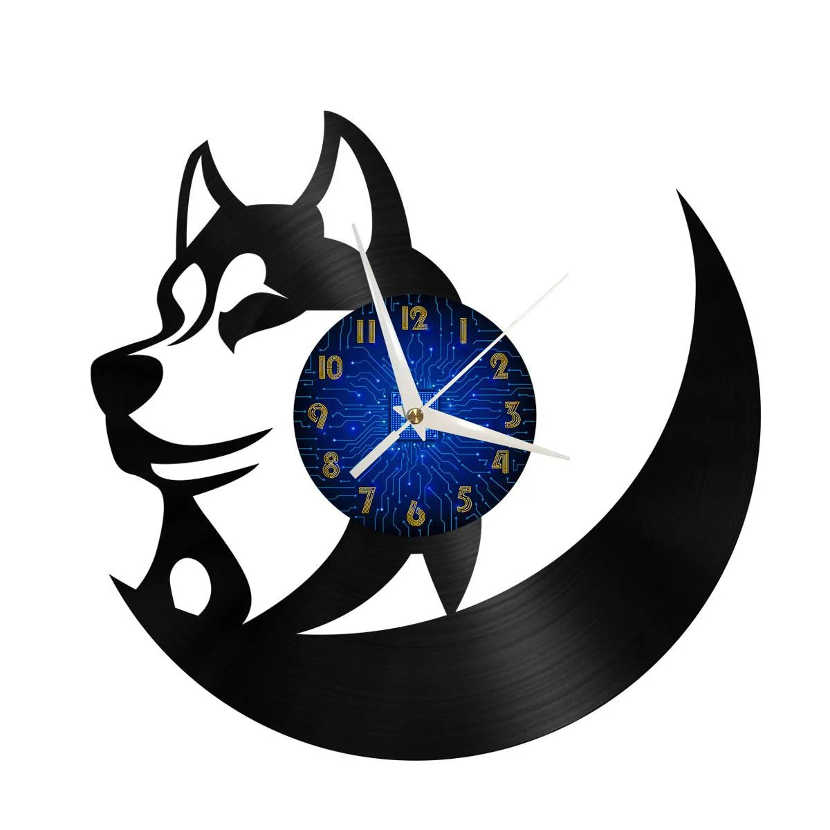 

Husky Silhouette Vinyl Wall Clock, Vinyl Record Clock Wall Art Silent & Non-ticking