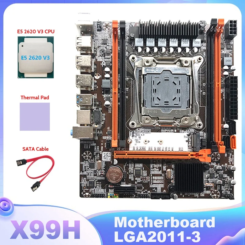 

X99H Motherboard LGA2011-3 Computer Motherboard Support DDR4 RAM Memory With E5 2620 V3 CPU+SATA Cable+Thermal Pad