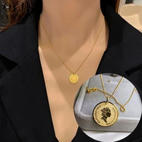 oyjr vintage portrait coin necklace on neck gold color chain women jewelry long choker necklaces girl clothing aesthetic pendant