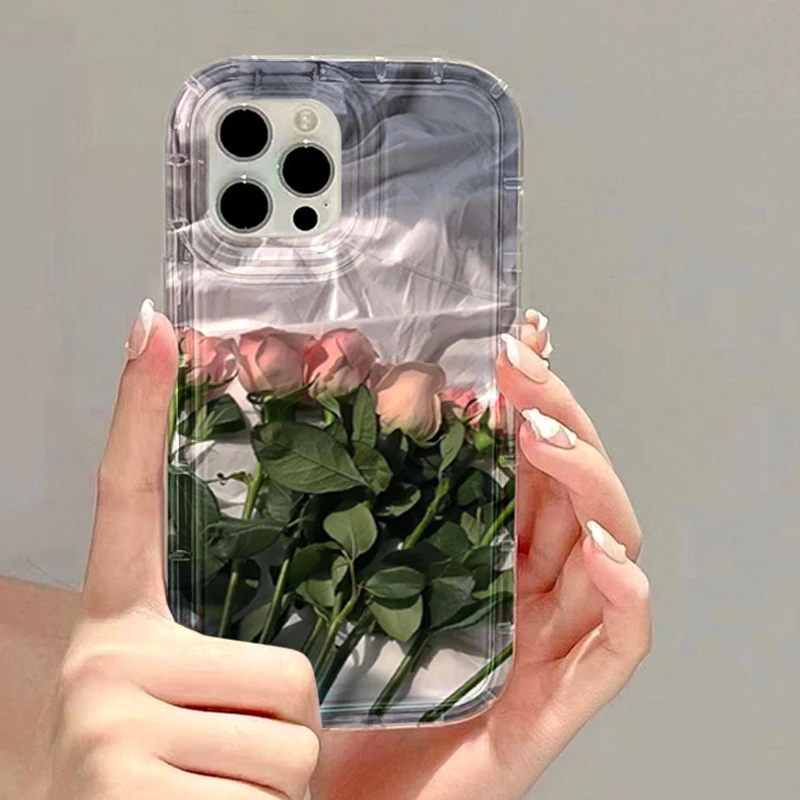 Clear Flower Phone Cases For iPhone 11 12 13 14 Pro Max Case iPhone XR X Xs 6 6s 7 8 Plus SE 2022 2020 Airbags Square Soft Cover