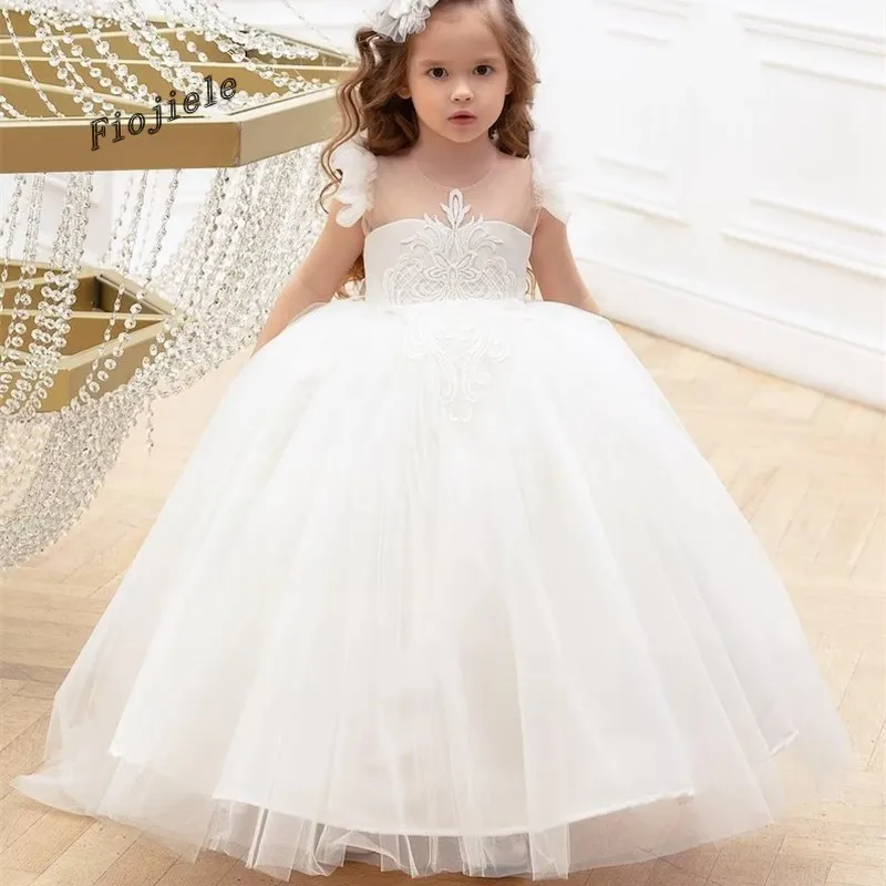 

Элегантное белое кружевное платье с цветочным рисунком для девочек на свадьбу, день рождения, Первое причастие, конкурс, искусственное