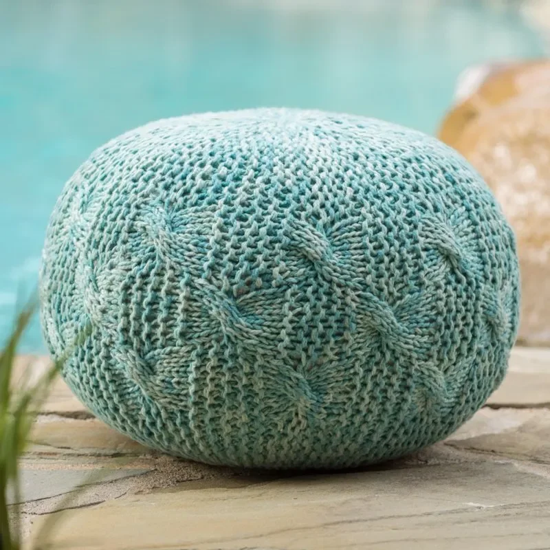 

Zyaire Outdoor Handcrafted Modern Fabric Weave Pouf, Aqua