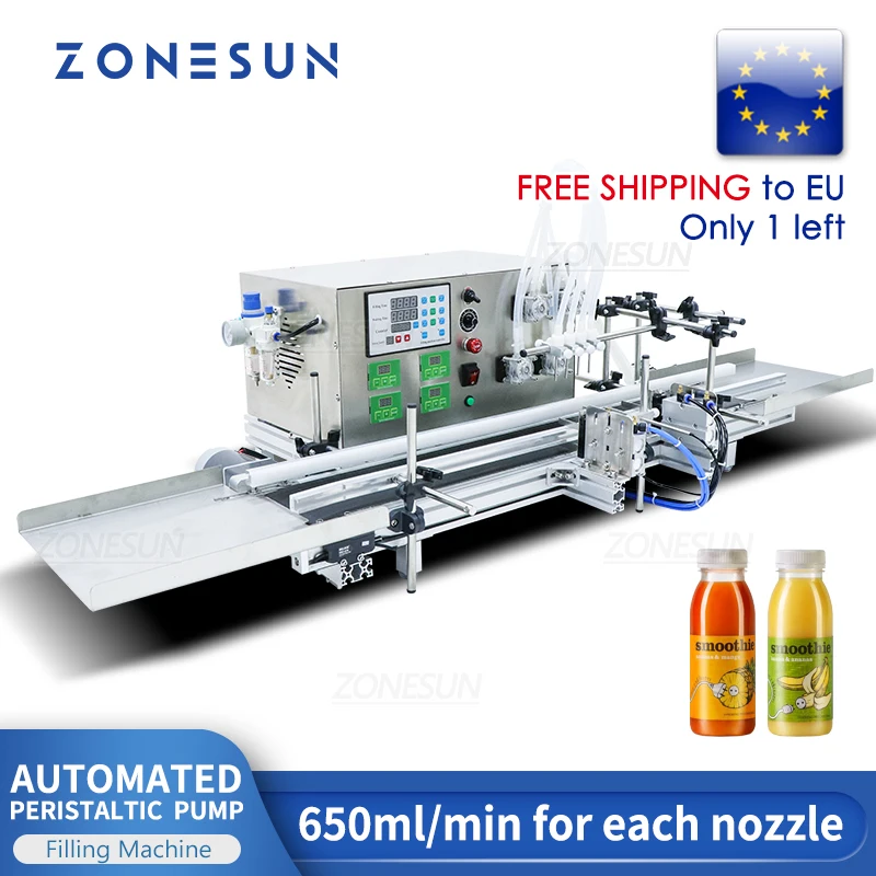 

ZONESUN Liquid Filling Machine Automatic Desktop Peristaltic Pump Beverages Perfume Water Filler With Conveyor