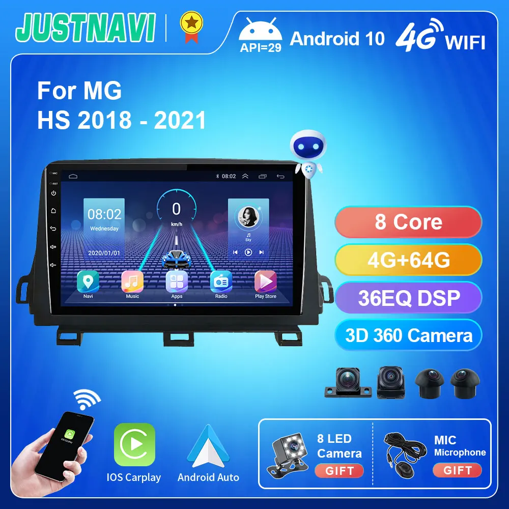 JUSTNAVI QT5 4G 64G Android 10.0 GPS Car Radio Stereo Navigator For MG HS 2018 - 2021 Carplay Auto DSP WIFI OBD Rear SWC No DVD