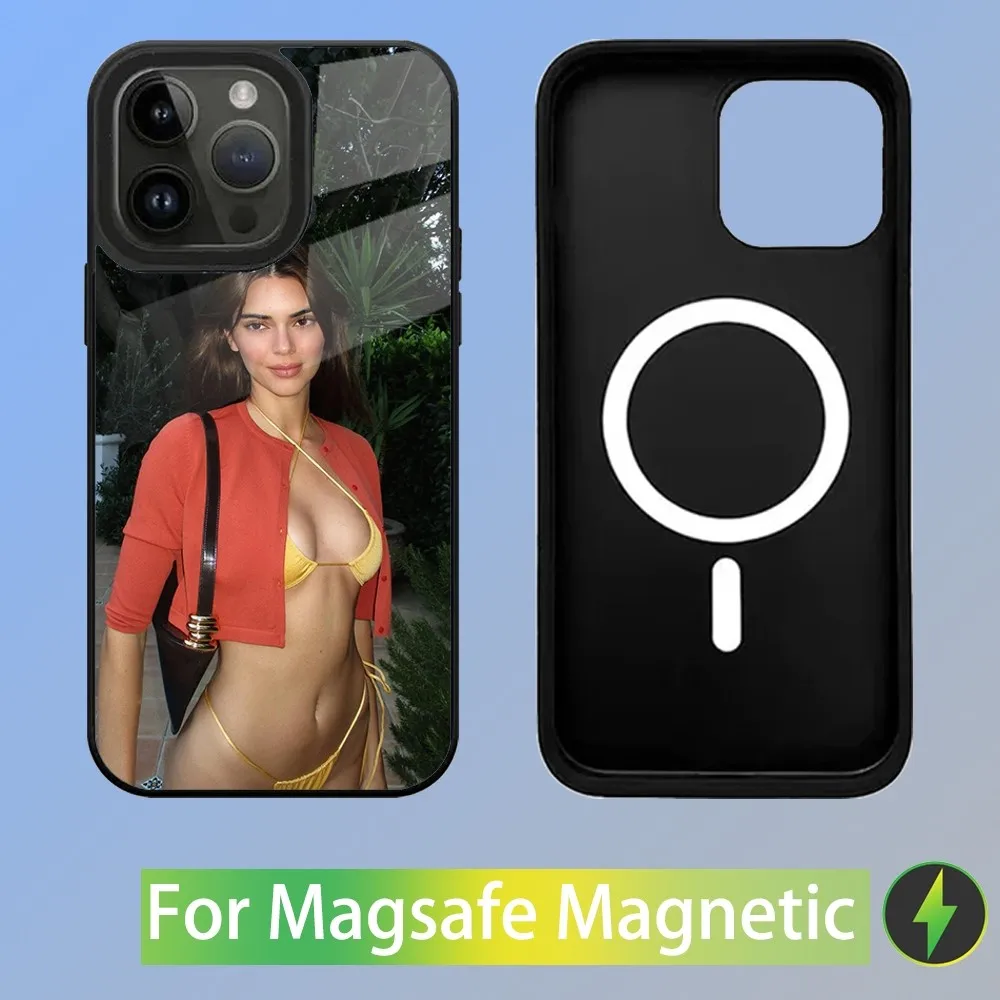 Чехол для телефона Kendall Jenner iPhone 15 14 13 12 11 Plus Pro Max Mini Magsafe магнитная Беспроводная