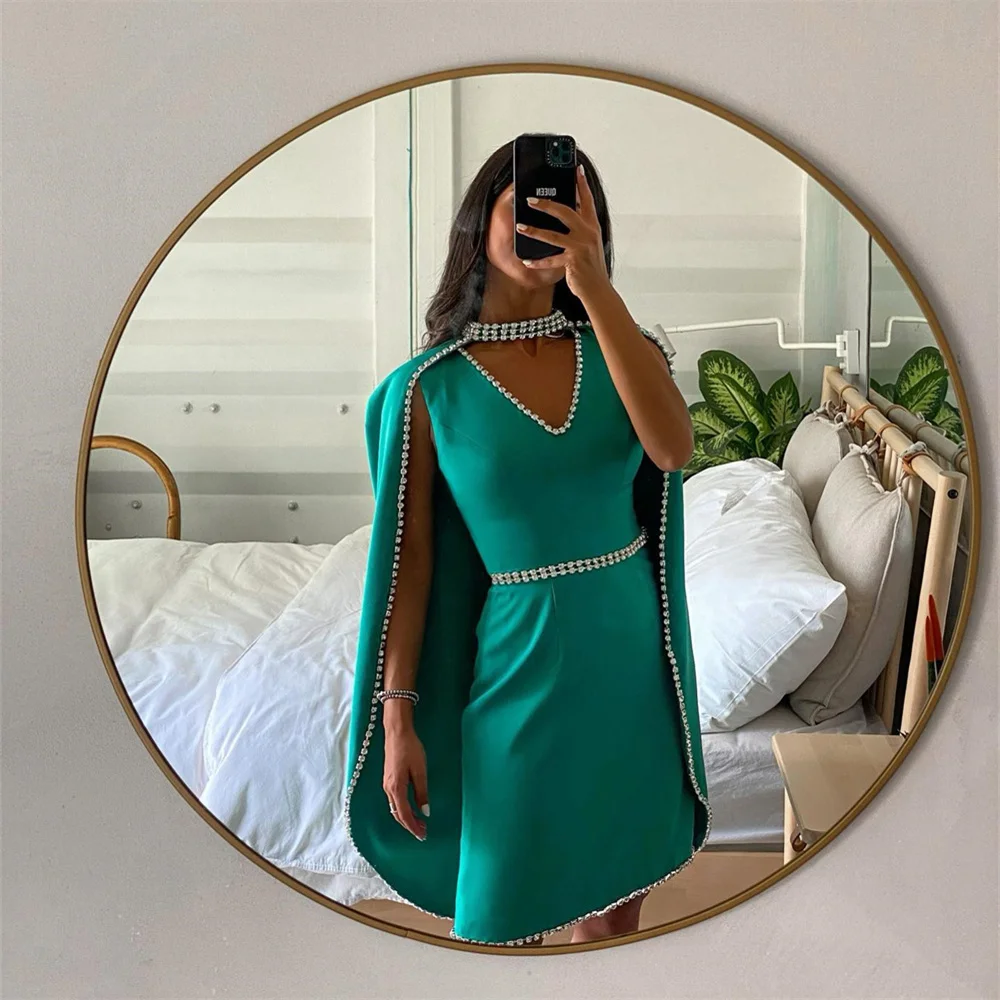 

MOLISA Luxury V Neck Crystal A Line Beading Short Evening Dress For Woman Floor Length Formal Elegant Prom Gown New 2023
