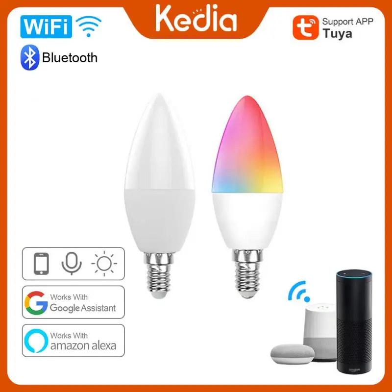 

Умная лампа Tuya с Wi-Fi и двухрежимным цоколем E14/E12, цветное RGB Освещение, голосовое управление, диммер, поддержка Alexa Google Home
