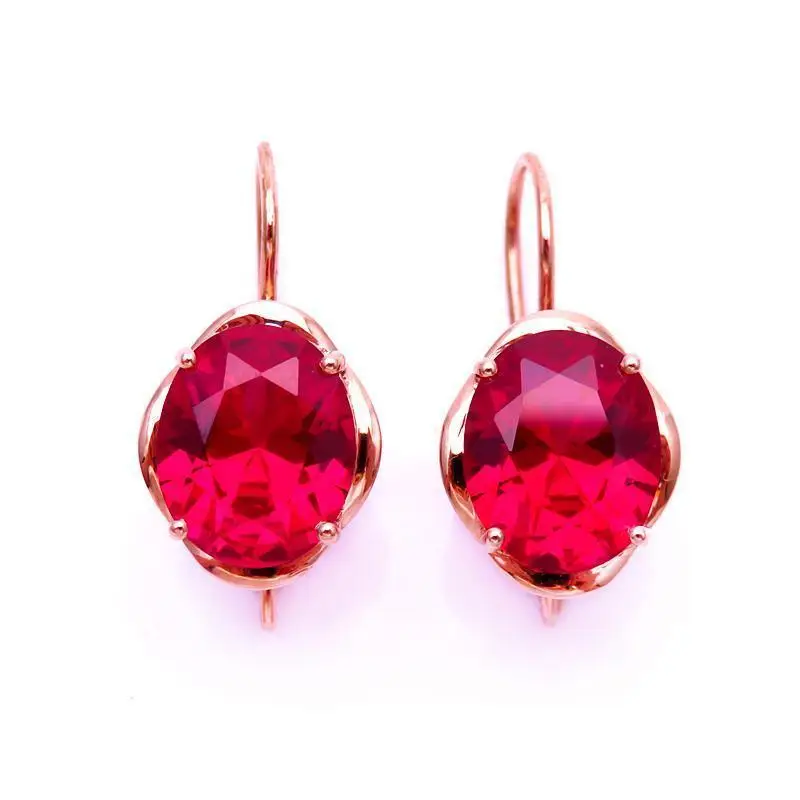

Russian Purple Redstone Earrings Fashion Luxurious Style Temperament Color Gold Rose Gold Ear Hook Ear Rings
