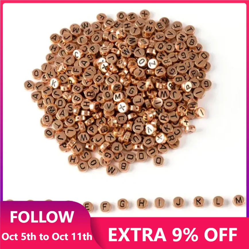 

50pcs Flat Round 4X7MM Rose Gold Color Letter Beads Acrylic Alphabet Spacer Beads For Jewelry Making Bracelet DIY Accessories