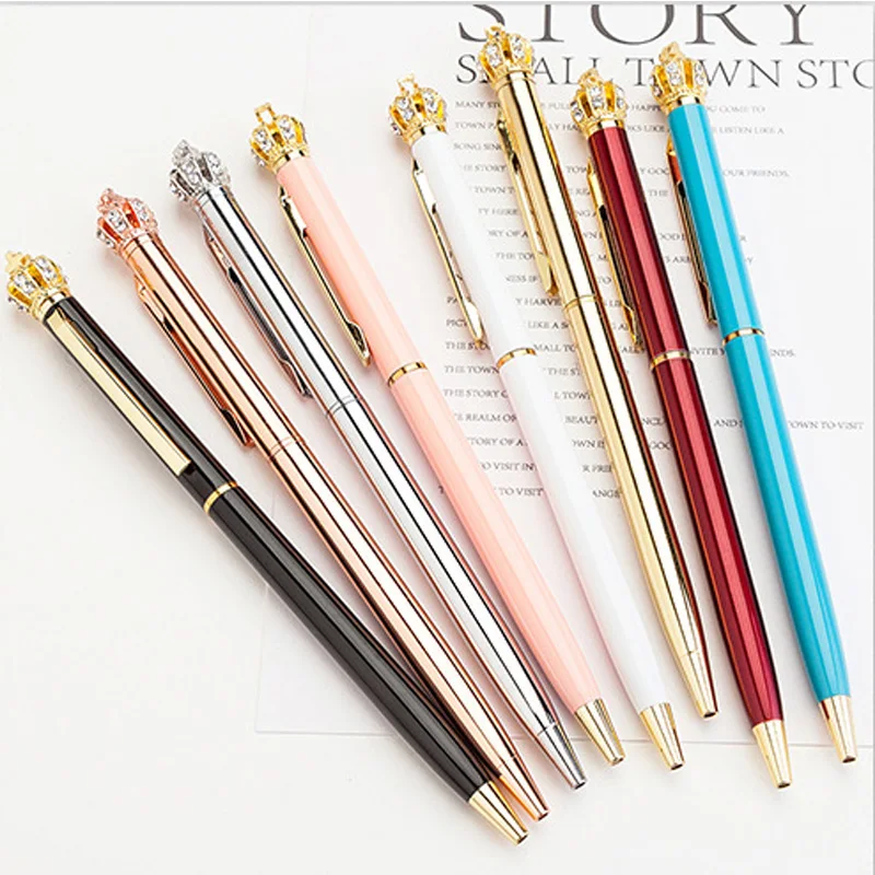 

500 Pcs/Lot Crown Ballpoint Pen Creative Cute Kawaii Diamond Rose Golden Metal Roller School Office Supplies Custom Logo