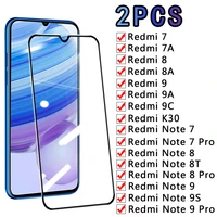 2pcs screen glass for xiaomi redmi note 7 8 8t 9 9s pro 5g screen protector for redmi 7 7a 8 8a 9 9a 9c k30 glass