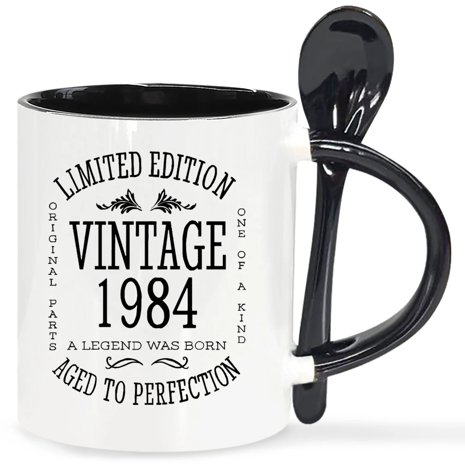 Винтажная Черная Керамическая Кофейная Кружка С Ложкой 11 Унций Подарок Для Мамы