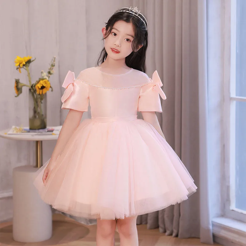 Macaron Children'S Dress Elegant Exotic Super Fairy Pink Princess Pink Birthday Party Host Piano Competition Performance