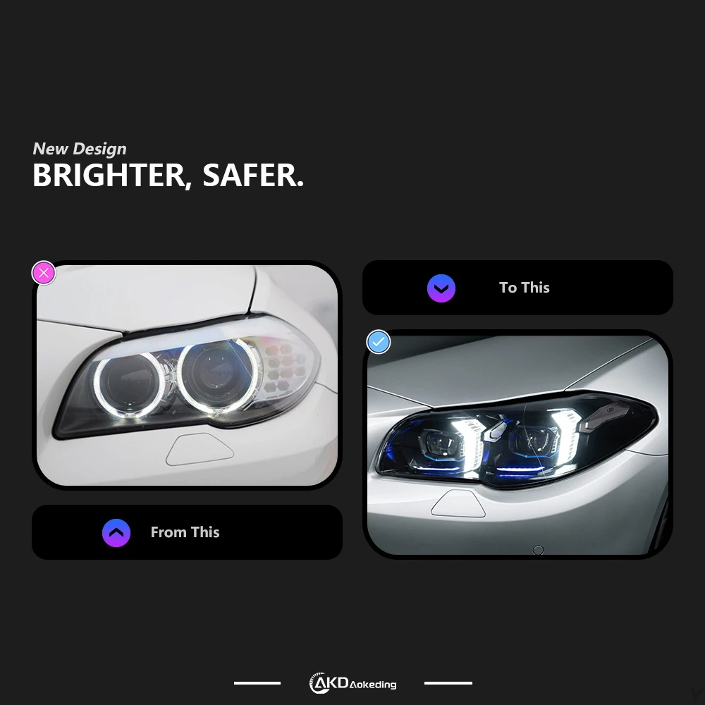 Фото 2 шт. автомобильные фары для BMW F10 F18 светодиодные фары 2010-2017 525I 530I фары Drl указатель поворота дальнего света проектор «ангельские глазки» №2