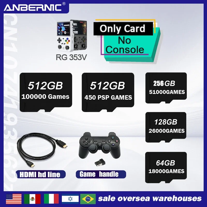 

512G ANBERNIC RG353V RG353VS Bag TF Card Preloaded Games for 512G 256G 128G 64G Handheld Game Built in 80000+ Games