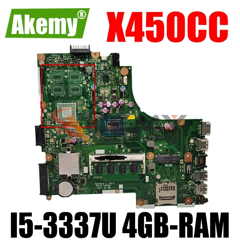 

Akemy X450CC Laptop motherboard for ASUS X450CA X450C original mainboard 4GB-RAM I5-3337U GM