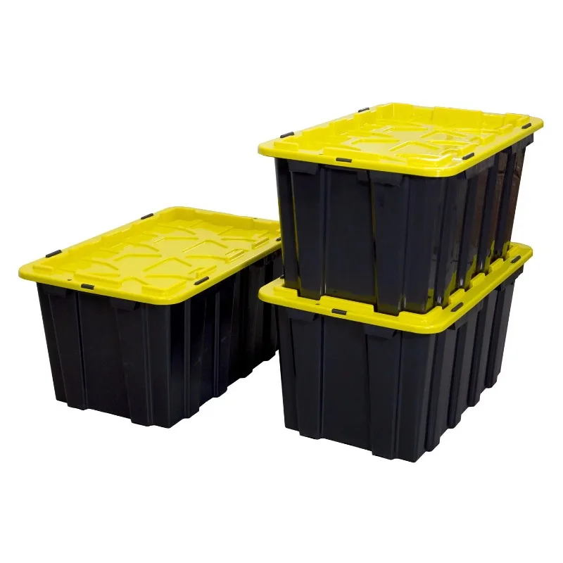 

Mount-it! 15.8 Gal. Heavy-Duty Plastic Storage Bins, Black and Yellow, 3 Count