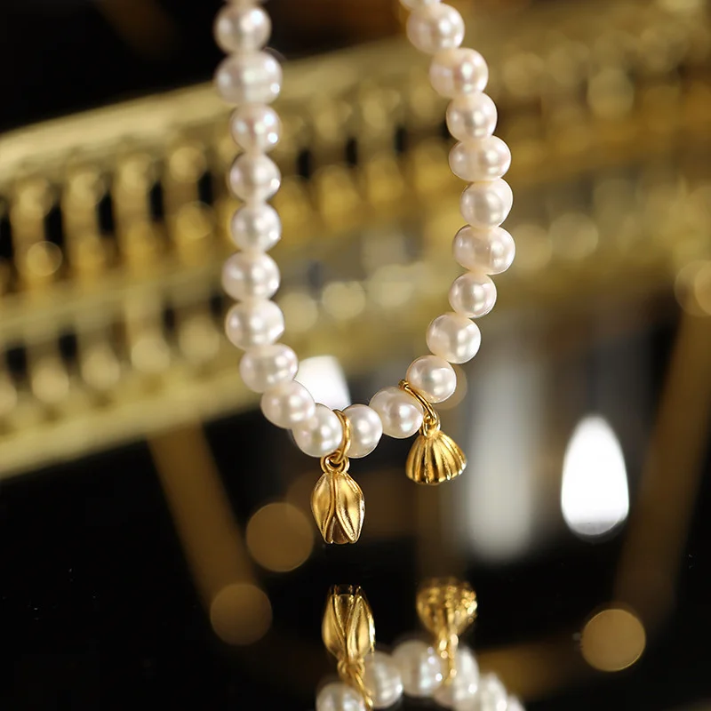 

Minar Chinese Style Natural Freshwater Pearl Beaded Bracelet for Women Gold Color Lotus Flower Charm Bracelets Accessories 2022