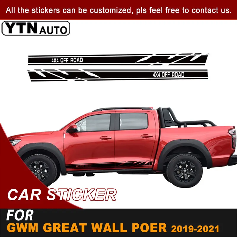 

Side Door Body Skirt Decals For GWM Cannon Ute Great Wall Poer 2019 2020 2021 4x4 Off Road Word Stripe Graphic Vinyl Car Sticker