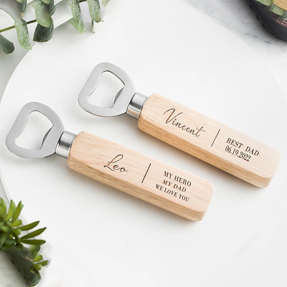 10pcs Personalised Wooden Beer Bottle Opener Laser Engraved Father's Day Best Men Groomsmen Gift With Box For Him Wedding Favors