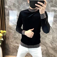 mens double sided velvet long sleeve sweater slim trend bottoming shirt autumn and winter semi turtleneck sweater