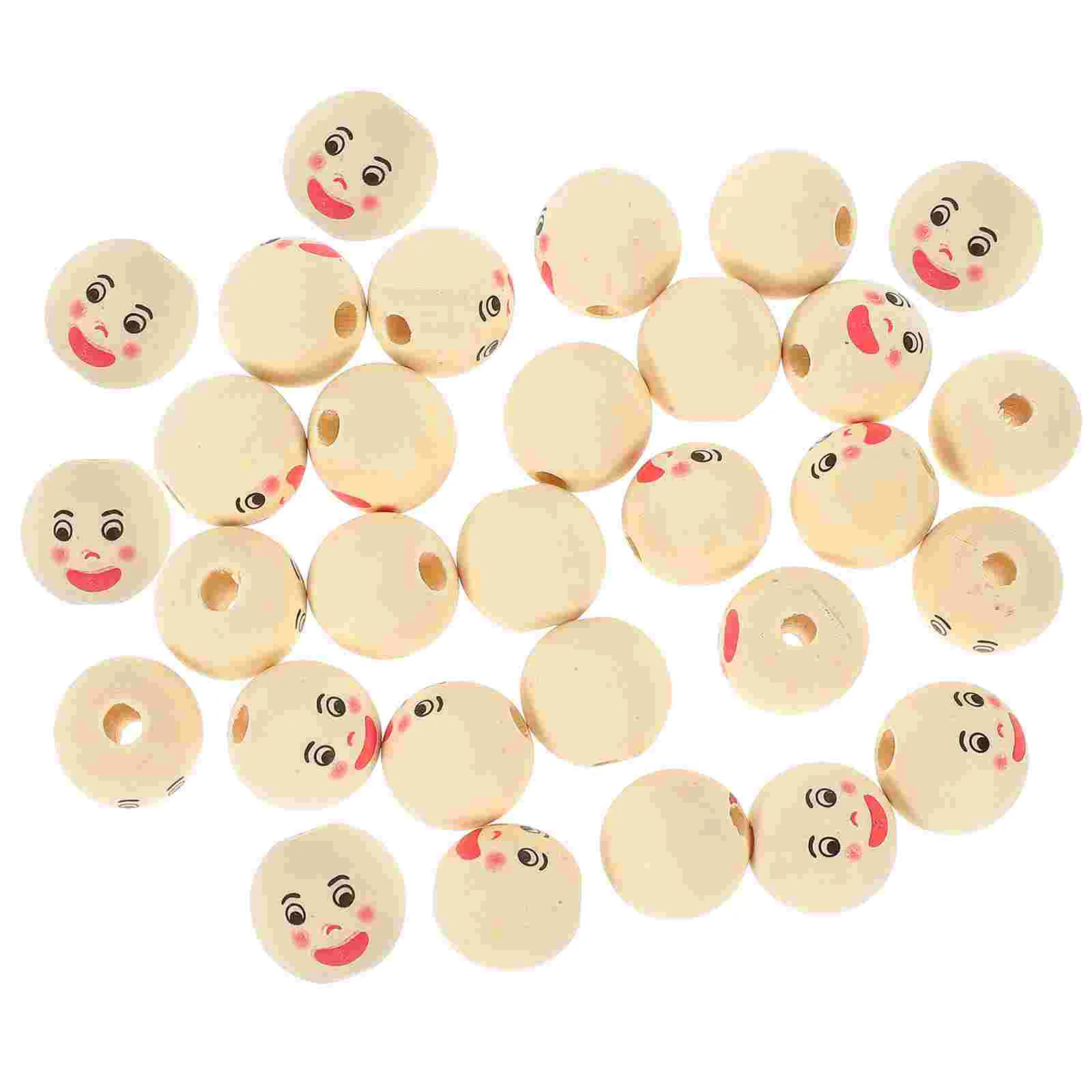 

60 Pcs Craft Beads Crafts Face Pattern Wood Holes Wreath Wooden Bracelets Making