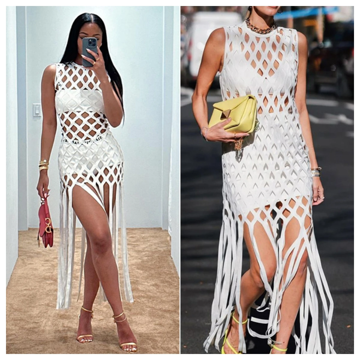

Sexy See Through Sleeveless Shapewear Women Trendy Solid Color Streetwear Hollow Out Tassel Midi Dress for Women