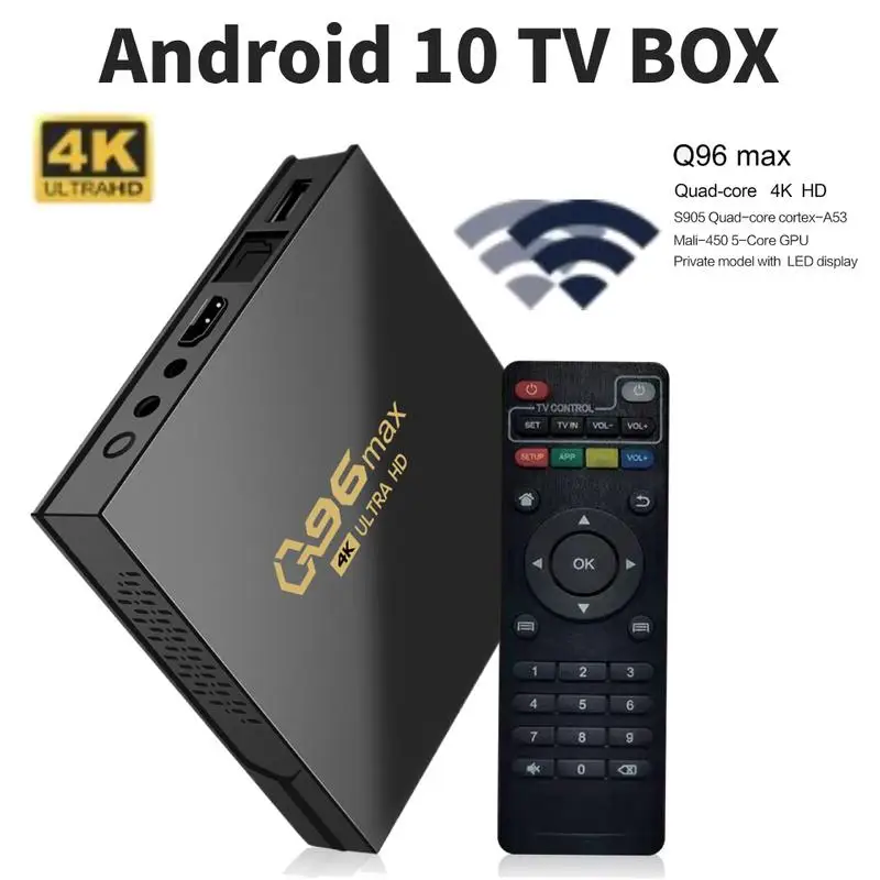 Q96 MAX дешевый ТВ-приставка 8/16 ГБ + 128/256 четырехъядерный процессор 4k RJ45 10M/100M