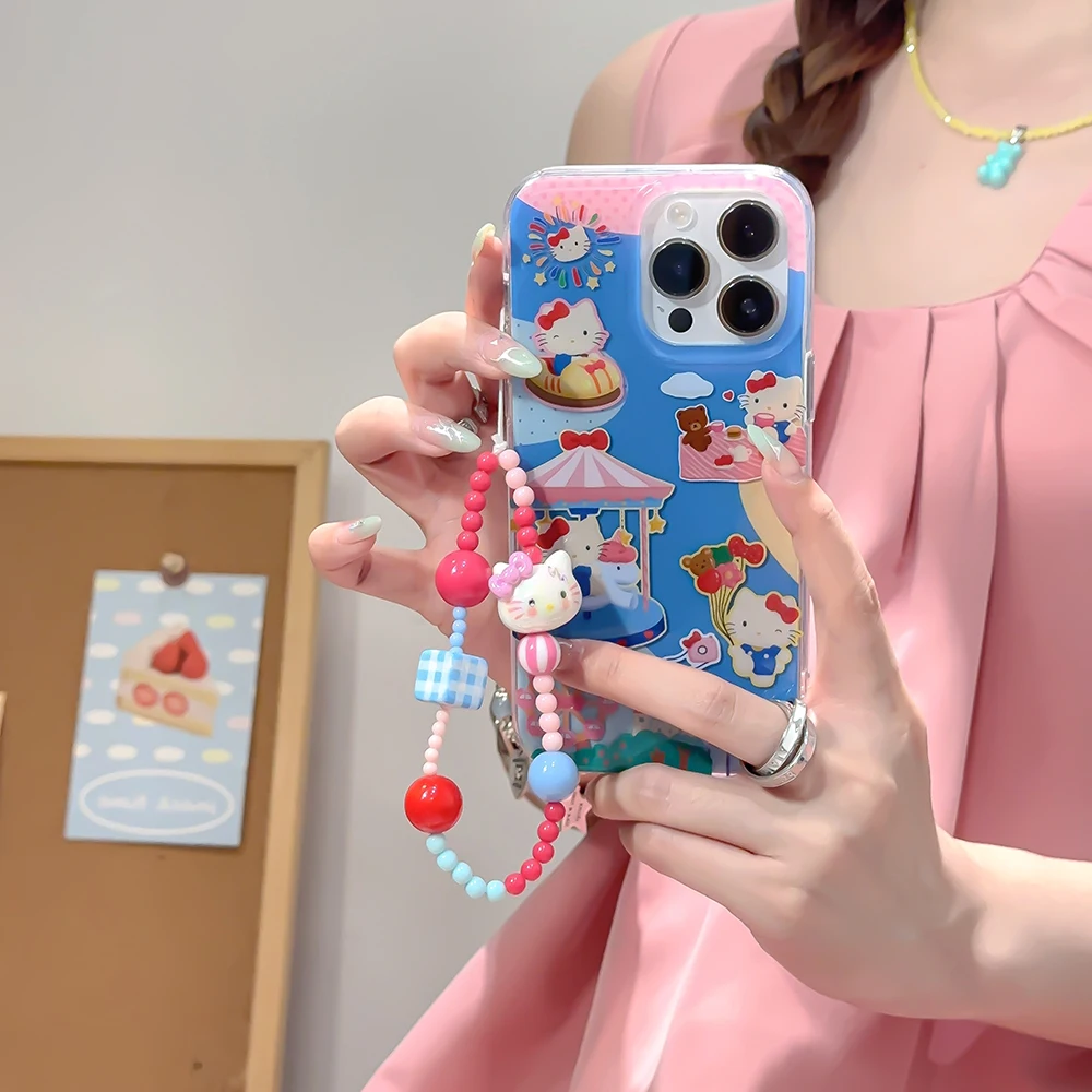 Чехол для IPhone 16 15 14 13 12 Pro Max с рисунком Hello kitty и шнурком