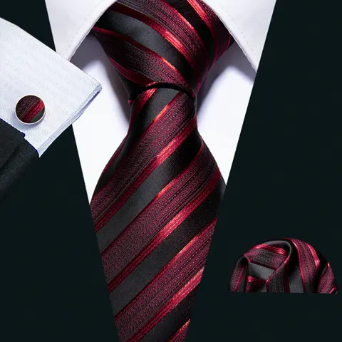 Мужской роскошный галстук для мужчин, деловой Красный Полосатый шелковый галстук, Hanky, запонки, набор, Барри. Ван, модный галстук, Свадебная вечеринка, Повседневная